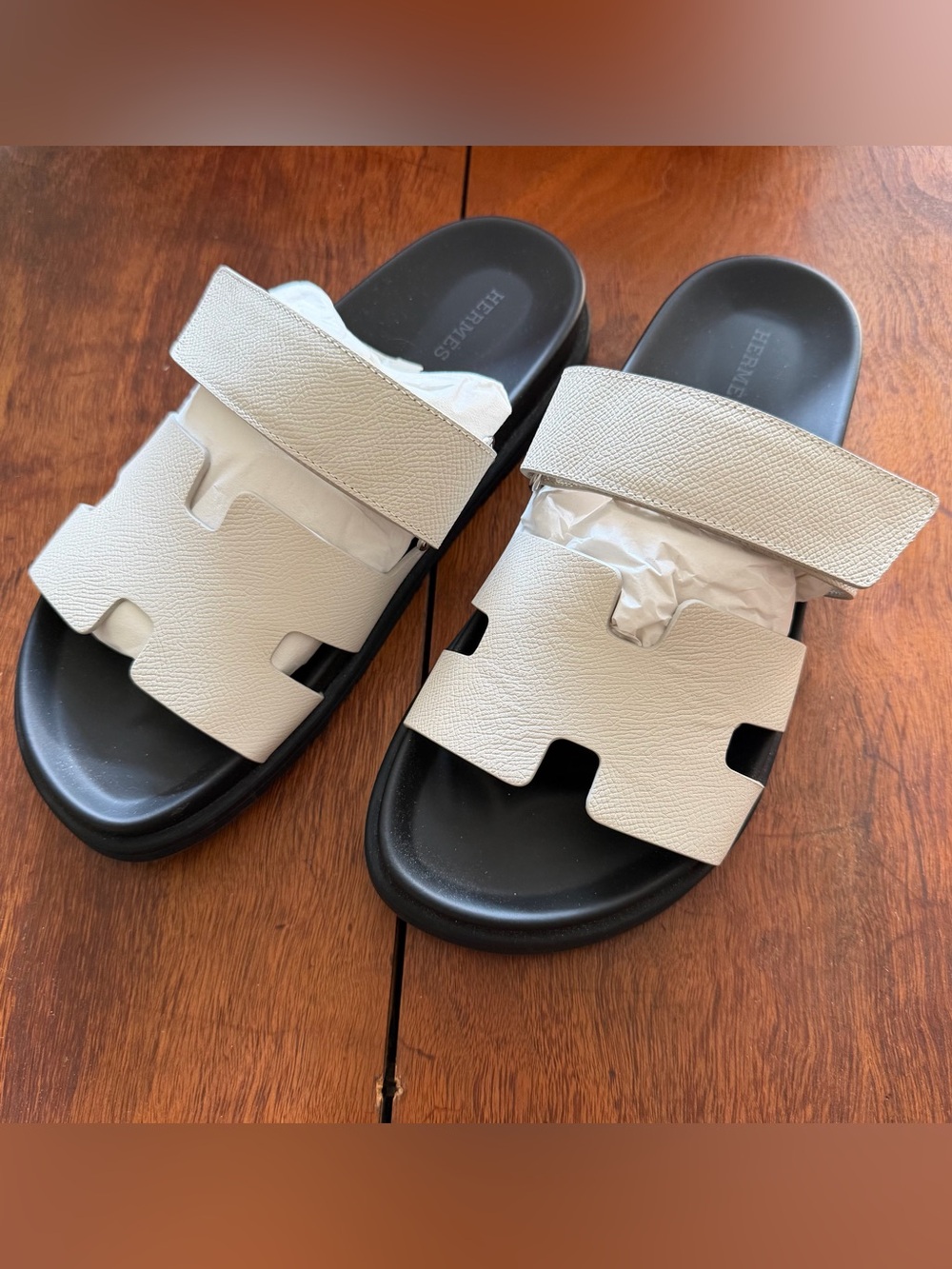 White Leather Chypre Slide Sandals